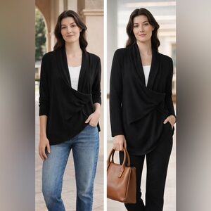 Velvet Wool/Cashmere Black Wrap Cardigan Sweater Pockets Sz Small Officecore